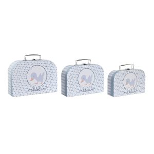 Súprava dekoračných krabičiek DKD Home Decor 28 x 9,5 x 20 cm Modrá Kov Viacfarebná Kartón