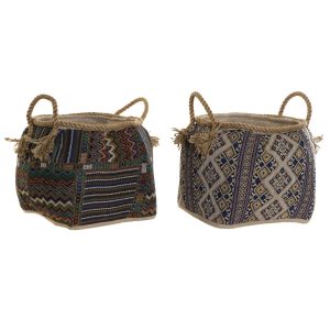 Kôš DKD Home Decor 30 x 30 x 30 cm Prírodné vlákno Boho (2 kusov)