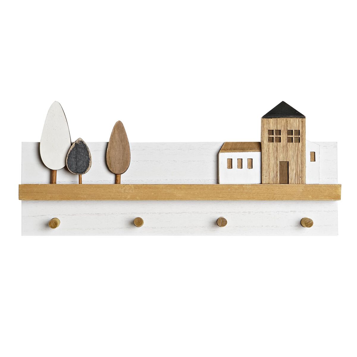 nástenný vešiak DKD Home Decor Drevo Domy Mestská 40 x 4 x 17 cm
