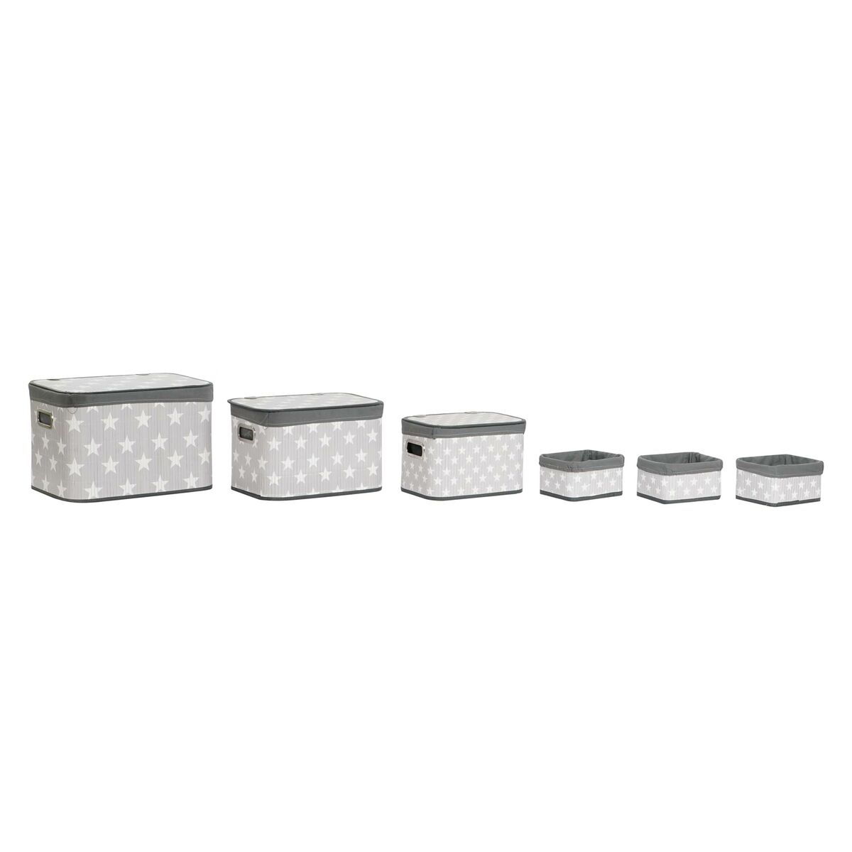 Súprava košíkov DKD Home Decor Biela Sivá Bambus Drevo MDF Hviezdy 51 x 35 x 33 cm