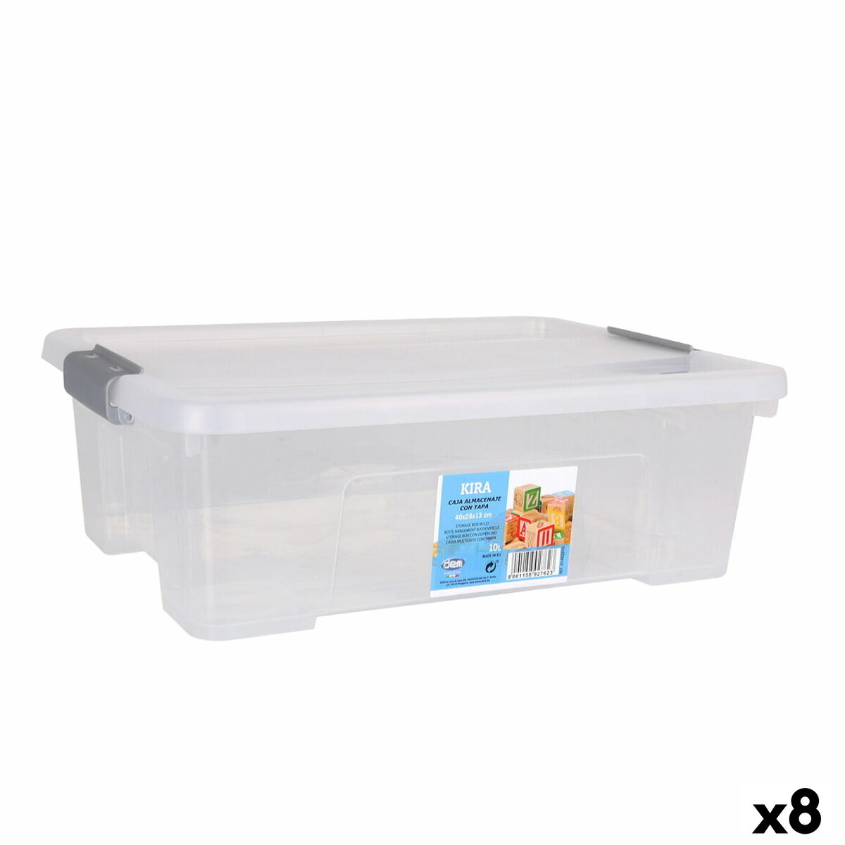 Nádoba na uskladnenie s vrchnákom Dem Kira Transparentná Plastické 10 L 40 x 28 x 13 cm (8 kusov)