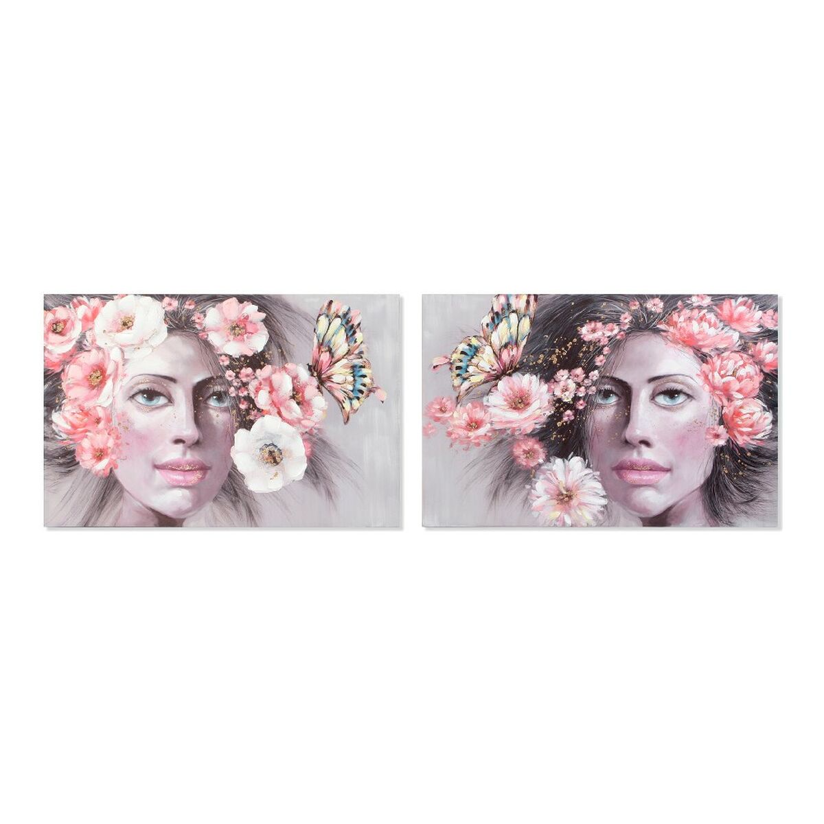 Maľba DKD Home Decor Girl Kvety 120 x 3 x 80 cm Moderný (2 kusov)