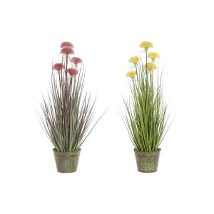 Okrasná rastlina DKD Home Decor 30 x 30 x 78 cm Ružová Kov Žltá PVC (2 kusov)