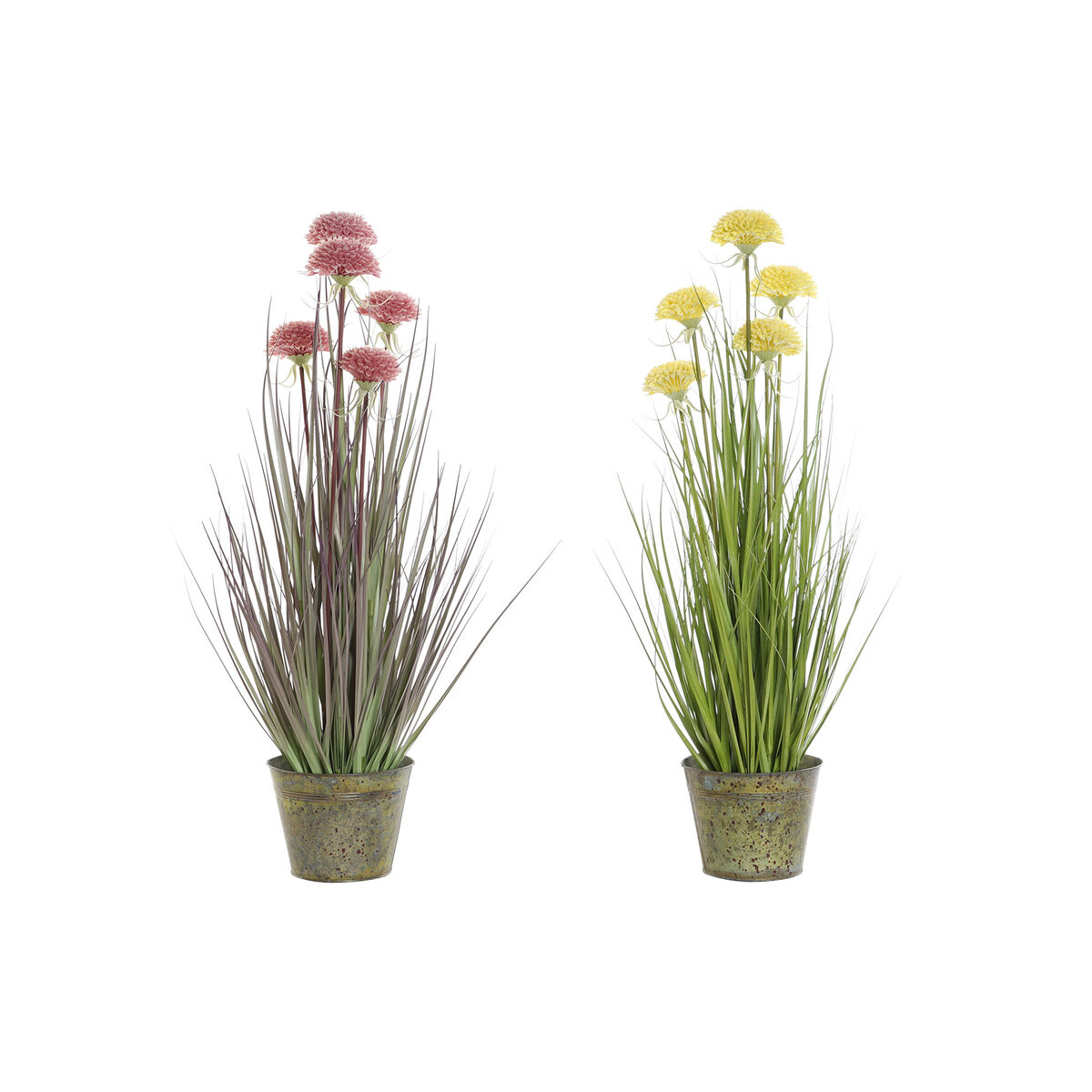 Okrasná rastlina DKD Home Decor 30 x 30 x 78 cm Ružová Kov Žltá PVC (2 kusov)