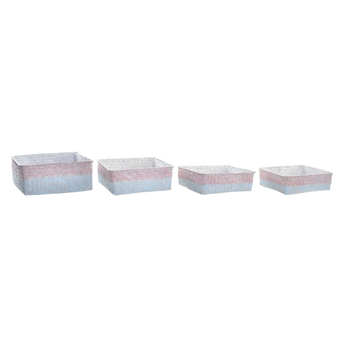 Súprava košíkov DKD Home Decor Polyester 8,5 cm 26 x 26 x 9 cm Prírodné vlákno Boho Stredozemný (4 Kusy)