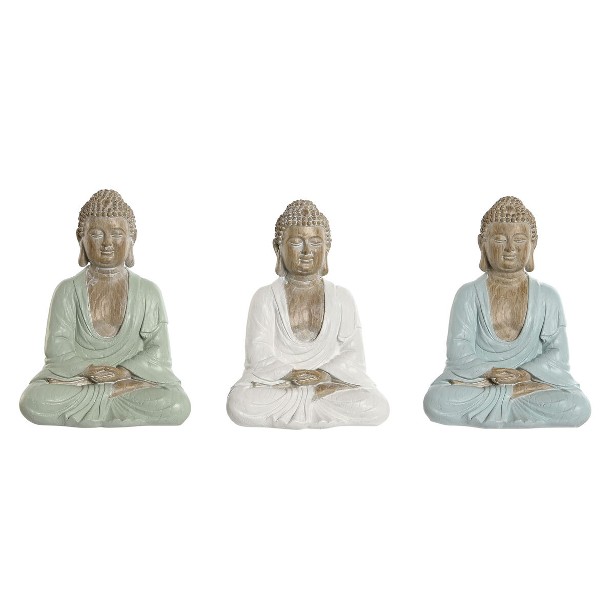 Dekoratívne postava Home ESPRIT Biela zelená Tyrkysový Buddha Orientálny 14 x 10,5 x 18,5 cm (3 kusov)