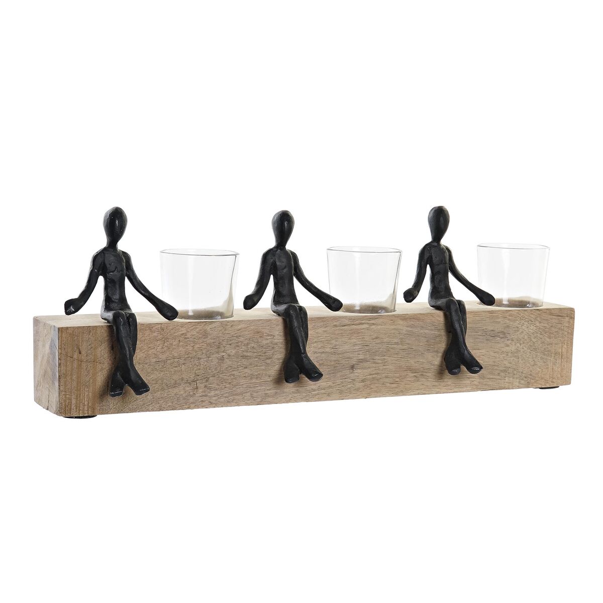 Svietnik DKD Home Decor 43 x 9 x 14 cm Sklo Prírodná Čierna Gaštanová Transparentná Aluminium Mangové drevo