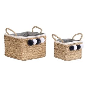 Súprava košíkov DKD Home Decor Prírodná Prírodné vlákno Brmbolce 33 x 33 x 25 cm 2 Kusy