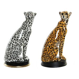 Dekoratívne postava DKD Home Decor Čierna Oranžová Biela Leopard Živica Koloniálny štýl 16 x 16 x 32 cm