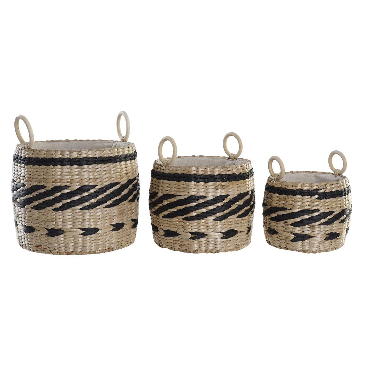 Súprava košíkov DKD Home Decor Čierna Prírodná Prírodné vlákno Koloniálny štýl 30 x 30 x 25 cm (3 Kusy)