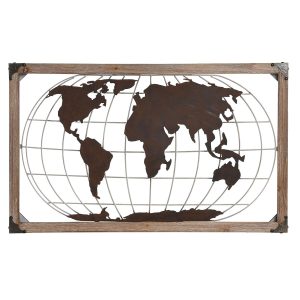 Dekoratívne postava DKD Home Decor Prírodná Kov Medený Borovica Mapa Sveta (75 x 6 x 46 cm)