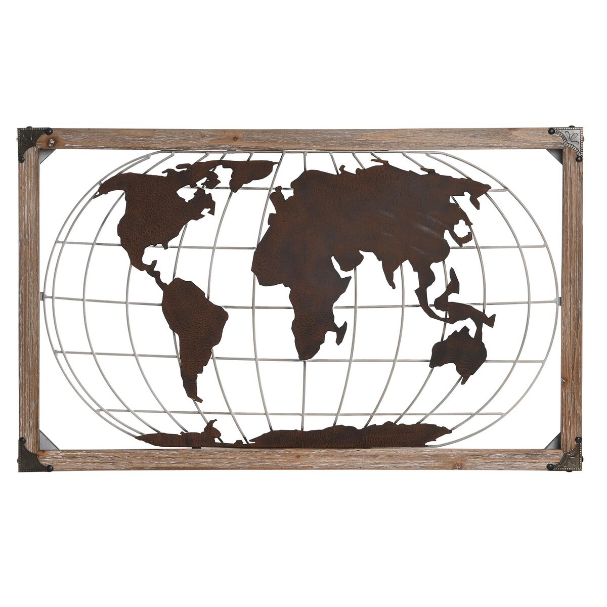 Dekoratívne postava DKD Home Decor Prírodná Kov Medený Borovica Mapa Sveta (75 x 6 x 46 cm)