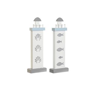 Dekoratívne postava DKD Home Decor 14 x 5,5 x 40 cm Modrá Biela Svetlomet Špirály; fusilli Mušľa Stredozemný (2 kusov)