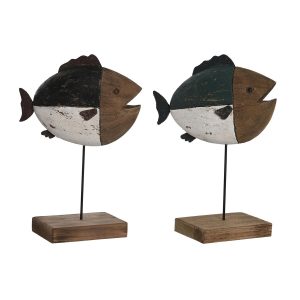 Dekoratívne postava DKD Home Decor Viacfarebná Prírodná ryba 18 x 8 x 26 cm (2 kusov)