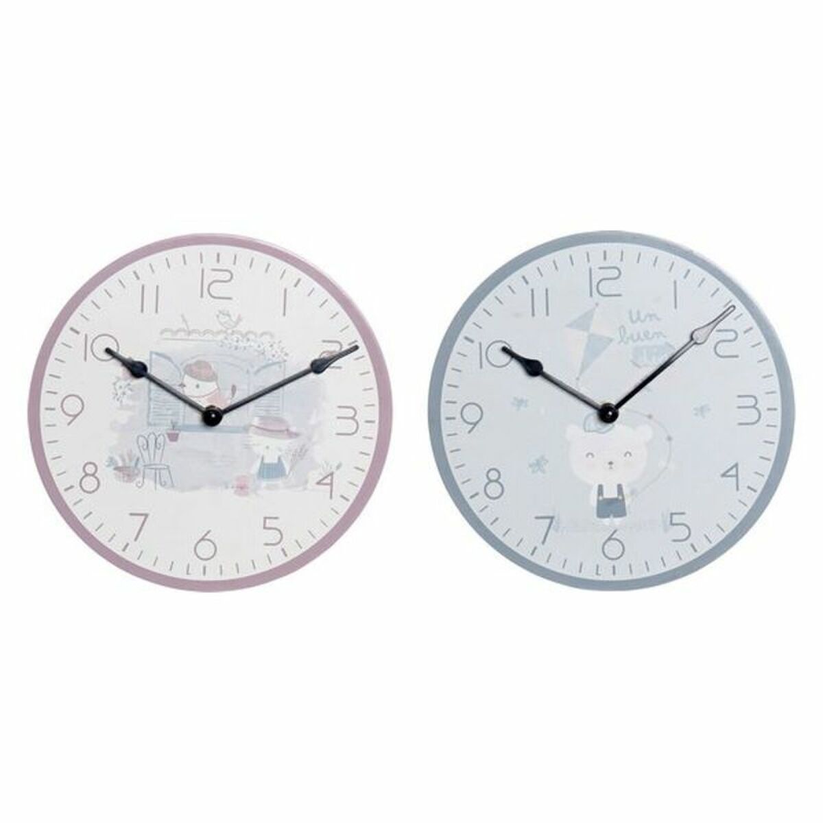 Nástenné hodiny DKD Home Decor Modrá Ružová Drevo Kov Plastické Drevo MDF Detské Vták 24 x 3 x 24 cm (2 kusov)