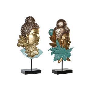 Dekoratívne postava DKD Home Decor 22 x 8 x 42,5 cm Čierna Zlatá Buddha Tyrkysový Orientálny (2 kusov)