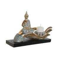 Dekoratívne postava DKD Home Decor 25,7 x 8 x 16 cm Modrá Buddha Tyrkysový Orientálny Čistenie (2 kusov)
