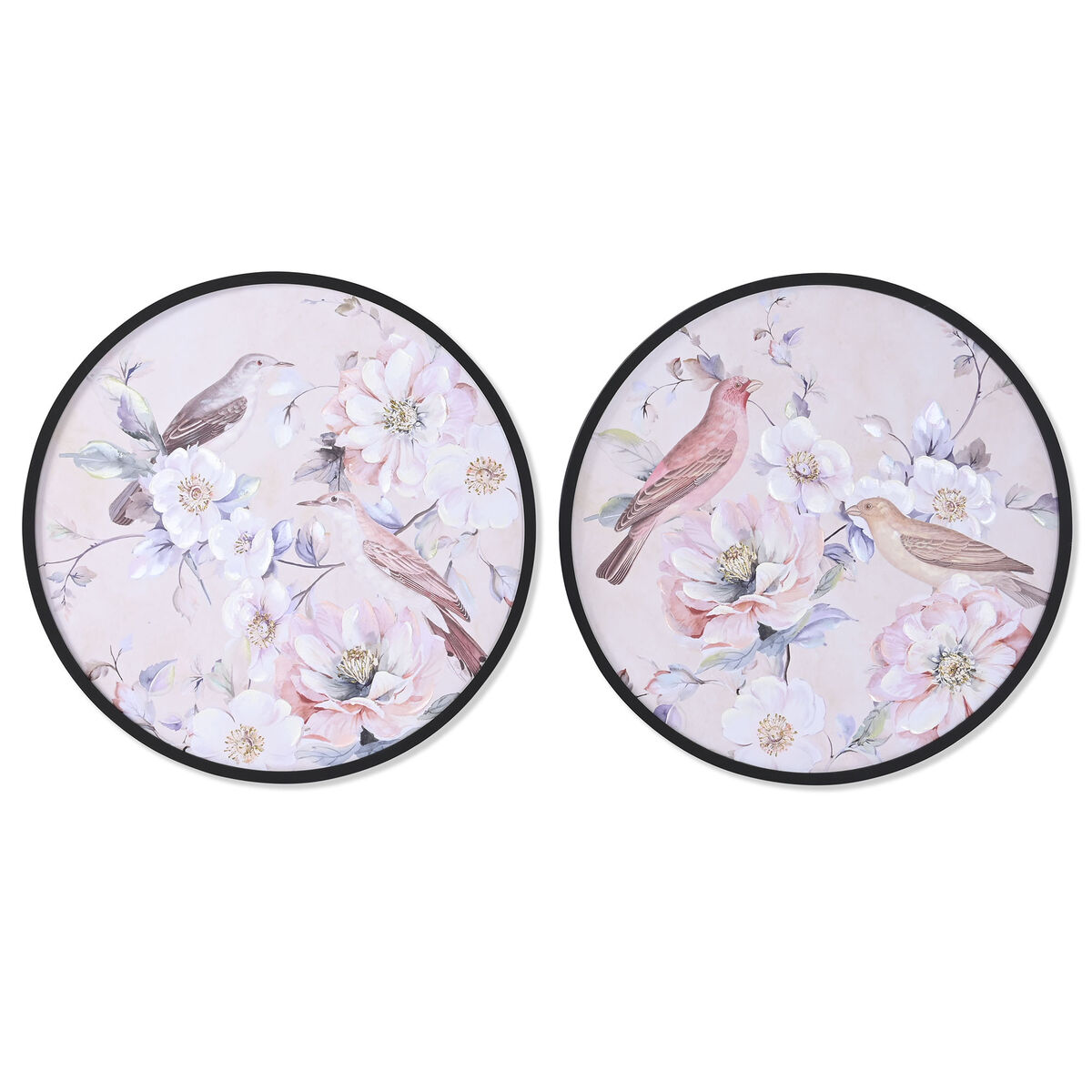 Maľba DKD Home Decor Romantický Vtáky 70 x 3 x 70 cm (2 kusov)