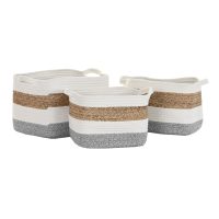 Súprava košíkov DKD Home Decor Biela Prírodné vlákno 36 x 27 x 27 cm 3 Kusy