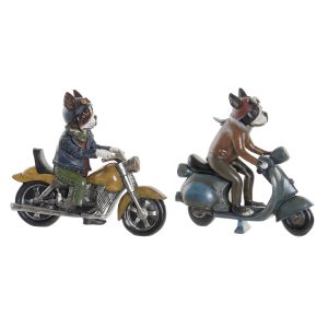 Dekoratívne postava DKD Home Decor 27 x 10 x 24 cm Červená Modrá Motocykel Žltá Vintage pes (2 kusov)