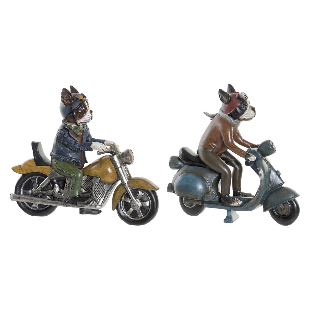 Dekoratívne postava DKD Home Decor 27 x 10 x 24 cm Červená Modrá Motocykel Žltá Vintage pes (2 kusov)