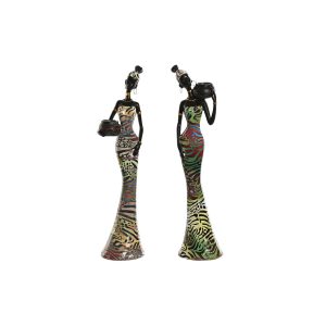 Dekoratívne postava Home ESPRIT Viacfarebná Afričanka 10 x 7,5 x 38,5 cm (2 kusov)