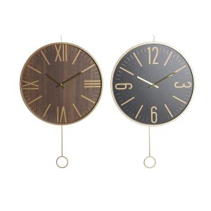 Nástenné hodiny DKD Home Decor 40 x 4 x 40 cm Čierna Gaštanová Železo Kývadlo Drevo MDF (2 kusov)