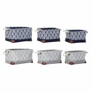 Súprava košíkov DKD Home Decor Biela Gaštanová Sivá Námornícka modrá List rastliny Boho 40 x 30 x 24 cm Plastické 3 Kusy (2 kuso
