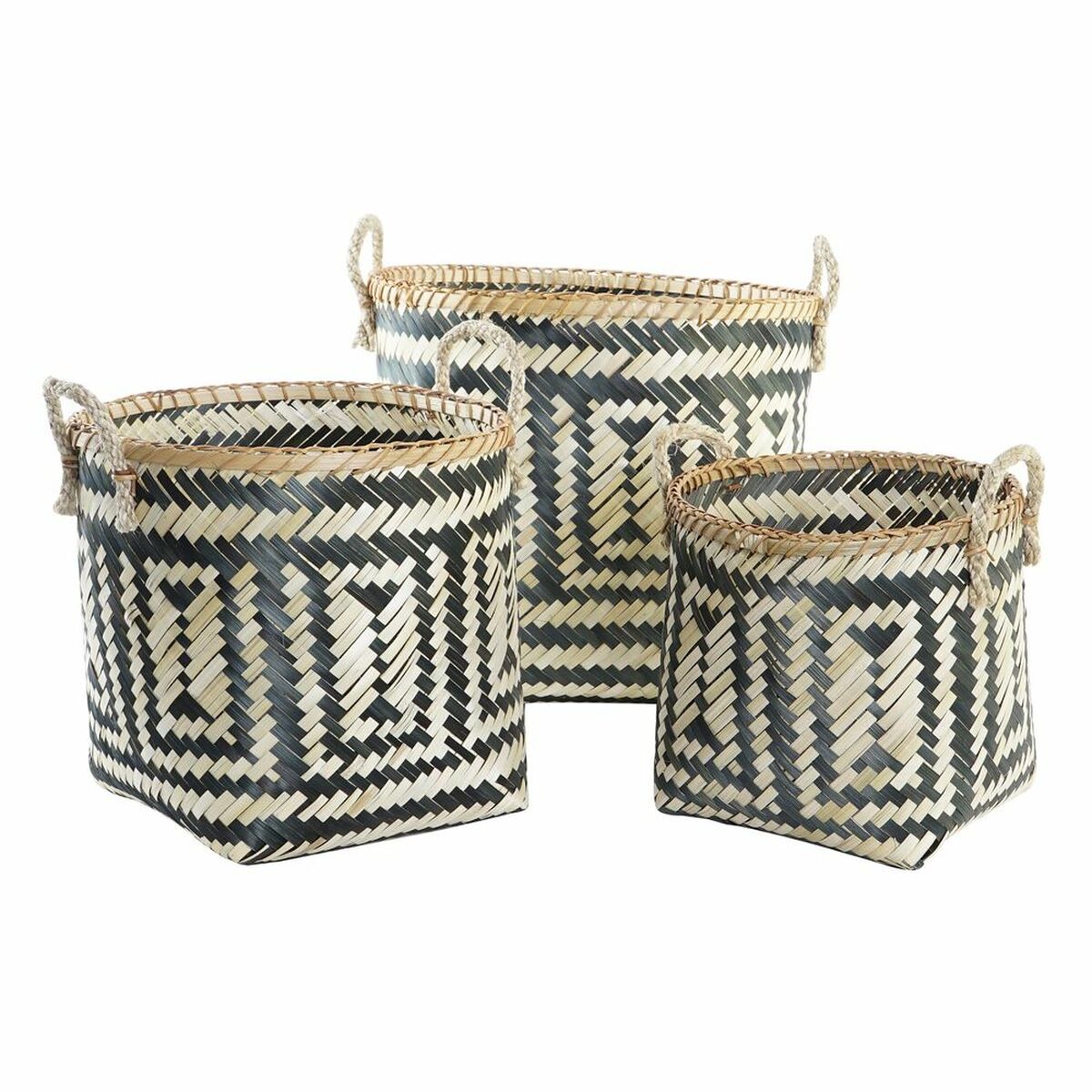 Súprava košíkov DKD Home Decor Čierna Prírodná Bambus 40 x 38 x 38 cm