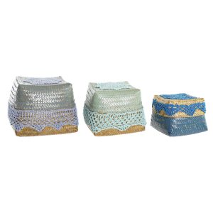 Súprava košíkov DKD Home Decor Bavlna Bambus (22 x 27 x 27 cm)