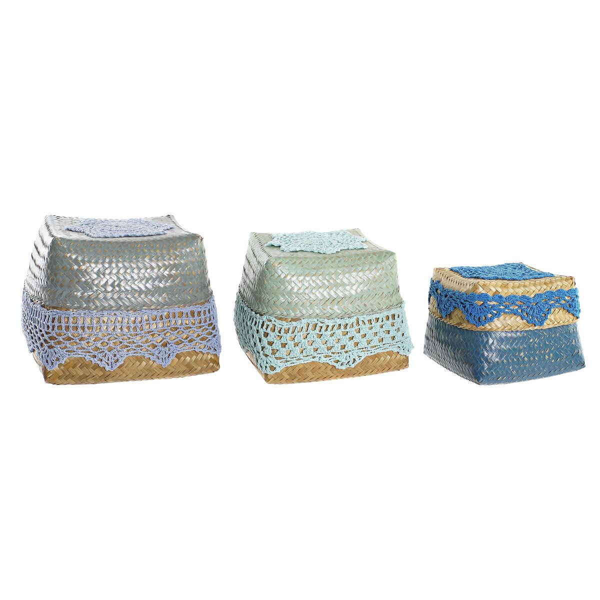 Súprava košíkov DKD Home Decor Bavlna Bambus (22 x 27 x 27 cm)