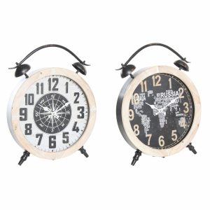Stolné hodiny DKD Home Decor 41 x 6,5 x 52,5 cm Sklo Prírodná Čierna Biela Železo Vintage Drevo MDF (2 kusov)
