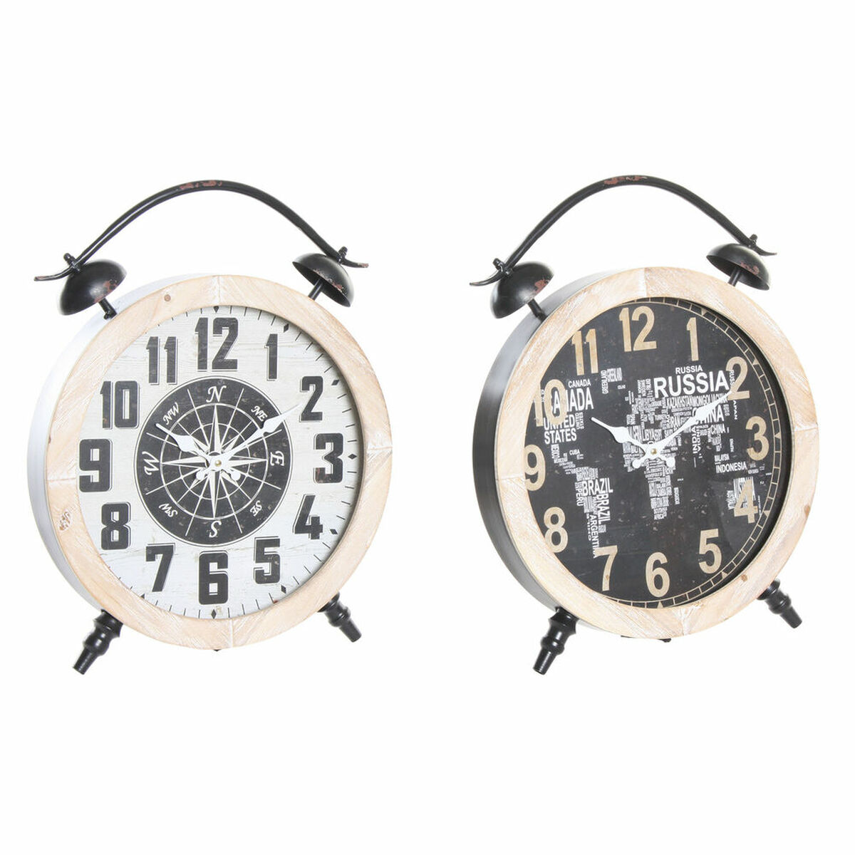 Stolné hodiny DKD Home Decor 41 x 6,5 x 52,5 cm Sklo Prírodná Čierna Biela Železo Vintage Drevo MDF (2 kusov)