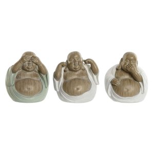 Dekoratívne postava Home ESPRIT Biela zelená Buddha Orientálny 10 x 9 x 10,5 cm (3 kusov)