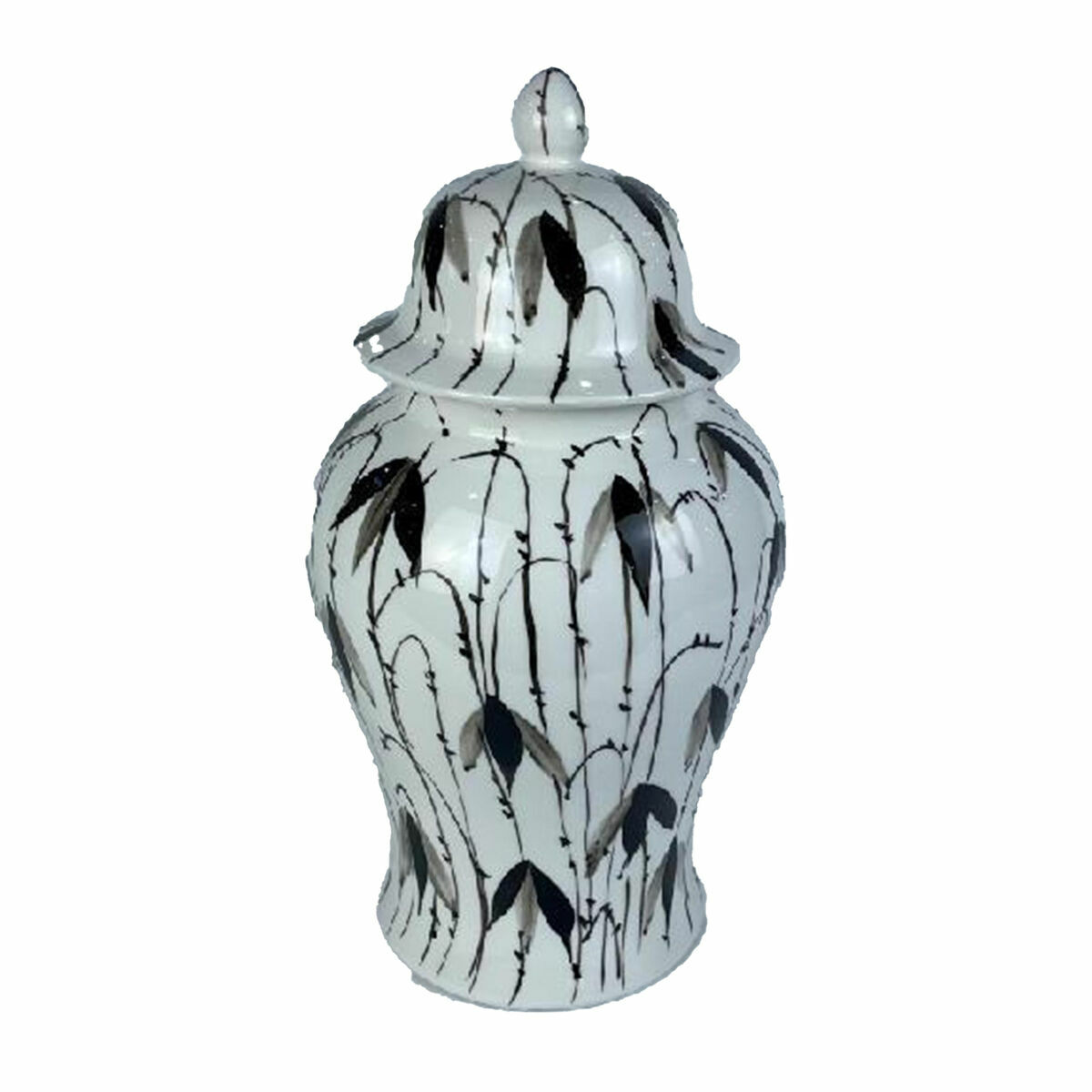 Váza DKD Home Decor Porcelán Čierna Biela Orientálny List rastliny (22 x 22 x 42 cm)