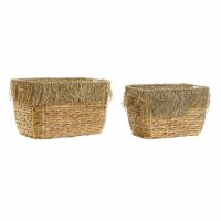 Súprava košíkov DKD Home Decor Gaštanová Viacfarebná Prírodná Strapce 40 x 30 x 26 cm