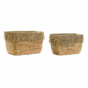 Súprava košíkov DKD Home Decor Gaštanová Viacfarebná Prírodná Strapce 40 x 30 x 26 cm