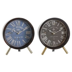Stolné hodiny DKD Home Decor Modrá Čierna Viacfarebná Kov Sklo Vintage 20,5 x 5 x 24 cm (2 kusov)