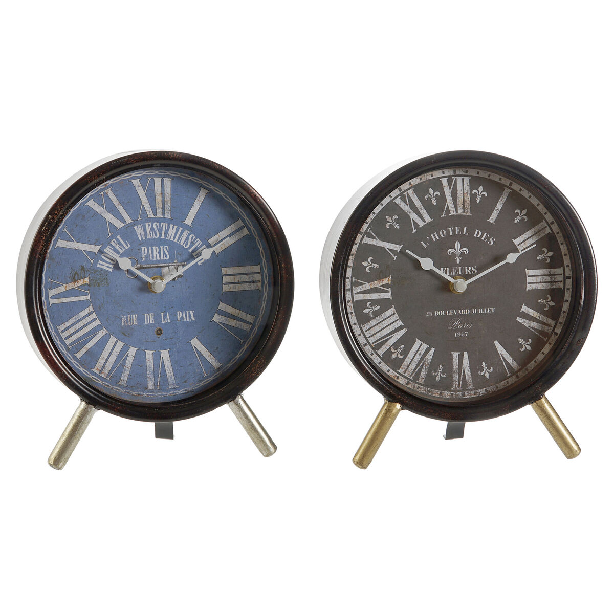 Stolné hodiny DKD Home Decor Modrá Čierna Viacfarebná Kov Sklo Vintage 20,5 x 5 x 24 cm (2 kusov)