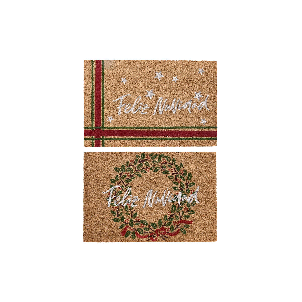 Rohožka DKD Home Decor Biela Gaštanová Červená zelená PVC Kokosová vláknina 60 x 40 x 1,5 cm (2 kusov)
