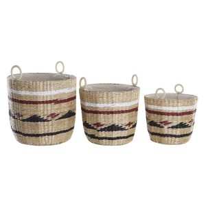 Súprava košíkov DKD Home Decor Polyester Koloniálny štýl Vlákna (38 x 38 x 36 cm)