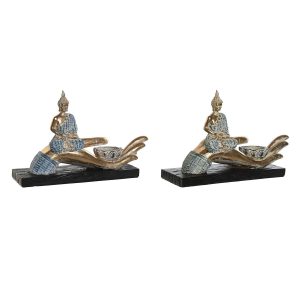Dekoratívne postava DKD Home Decor 25,7 x 8 x 16 cm Modrá Buddha Tyrkysový Orientálny Čistenie (2 kusov)