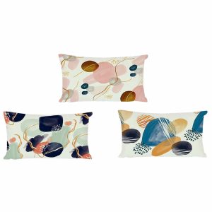 Vankúšik DKD Home Decor Plastické Modrá Biela Viacfarebná Ružová Obdĺžnikový Abstraktný 50 x 30 x 12 cm (3 Kusy)