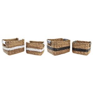 Súprava košíkov DKD Home Decor Biela Čierna Prírodná Biela/Čierna Drevo Kov Prírodné vlákno Koloniálny štýl 30 x 40 cm 32 x 25 x