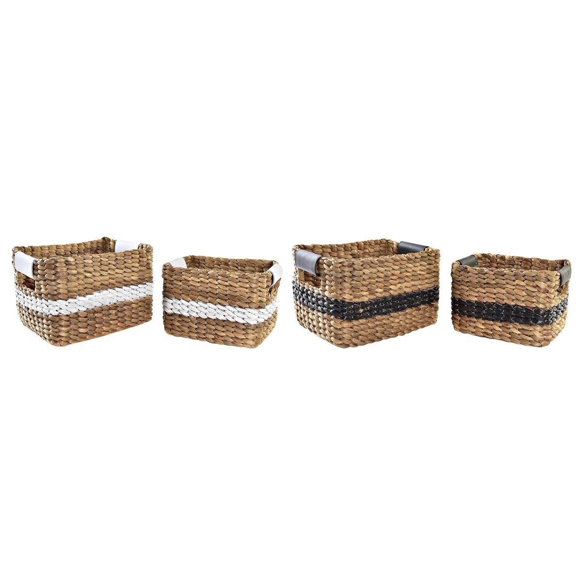 Súprava košíkov DKD Home Decor Biela Čierna Prírodná Biela/Čierna Drevo Kov Prírodné vlákno Koloniálny štýl 30 x 40 cm 32 x 25 x
