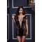 Čipkové mini šaty s korzetovým viazaním vpredu, jedna veľkosť Baci Lingerie BLW3126 Čierna (Jednotná veľkosť)